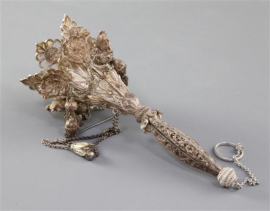 A late 19th/early 20th century continental white metal filigree posy holder, 16.5cm.